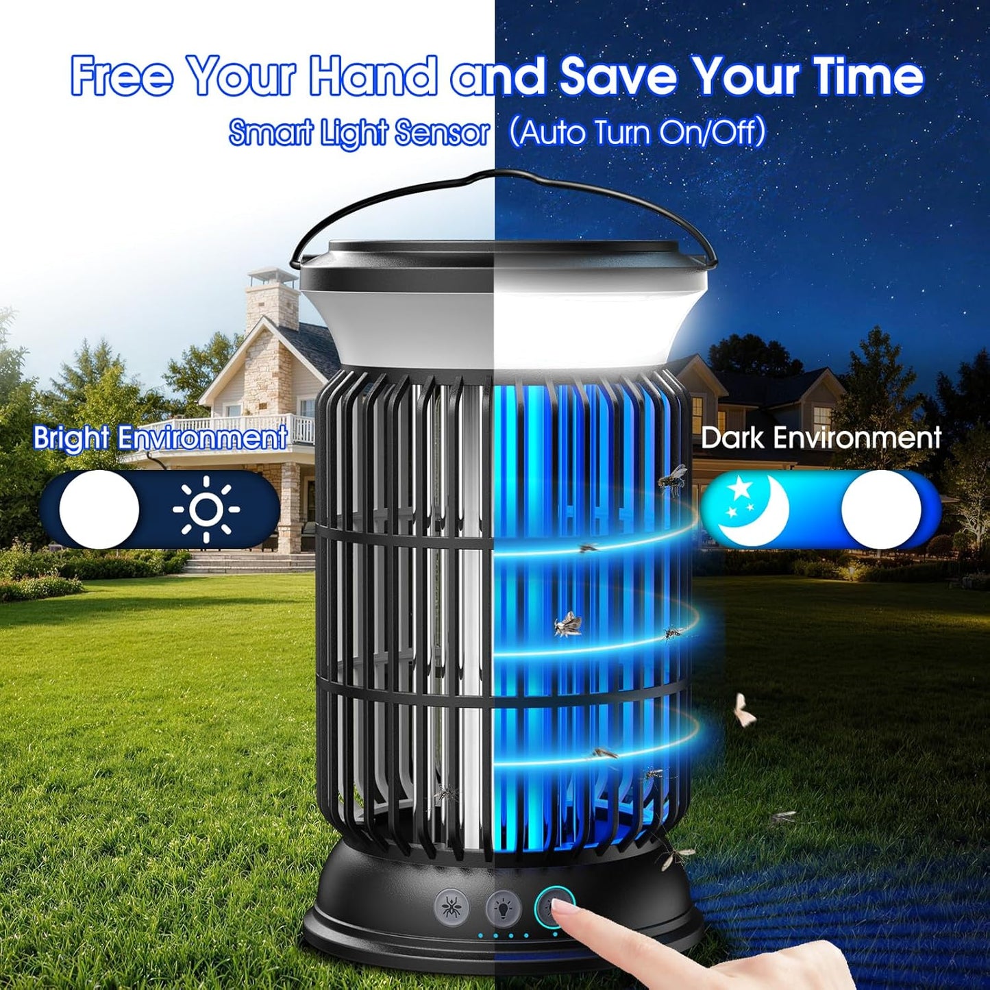 Solar Bug Zapper Outdoor, Powerful 4200V Electric Mosquito Zapper with Upgraded Mosquito Attraction Light, Auto On/Off, IPX6 Waterproof Insect Zapper for Patio, Garden & Camping
