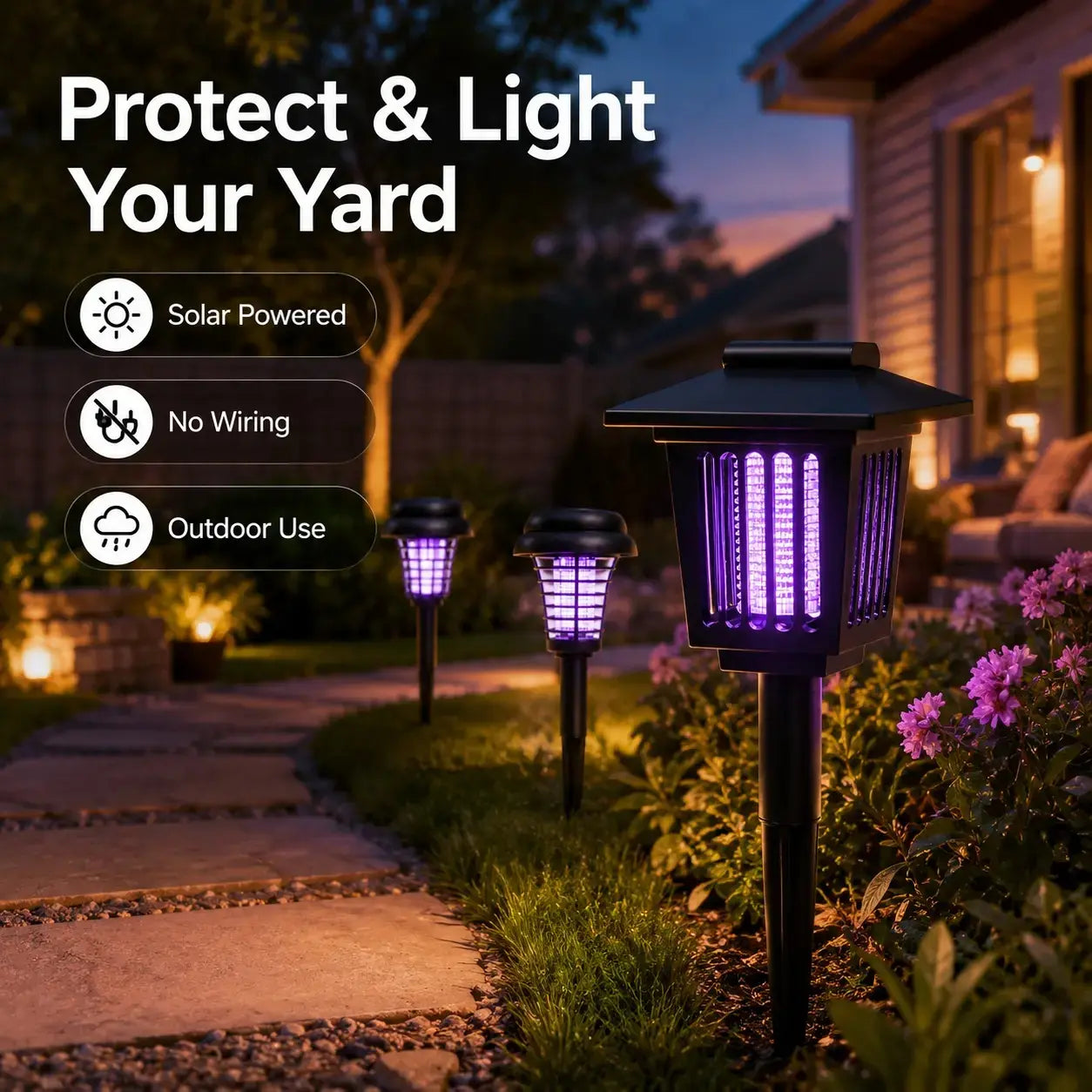 Solar-Powered Mosquito Zapper Light – Dual-Mode Outdoor Garden Stake Lamp for Insect Control & Pathway Lighting, Weather Resistant, Easy Setup, Available in Round & Square Designs
