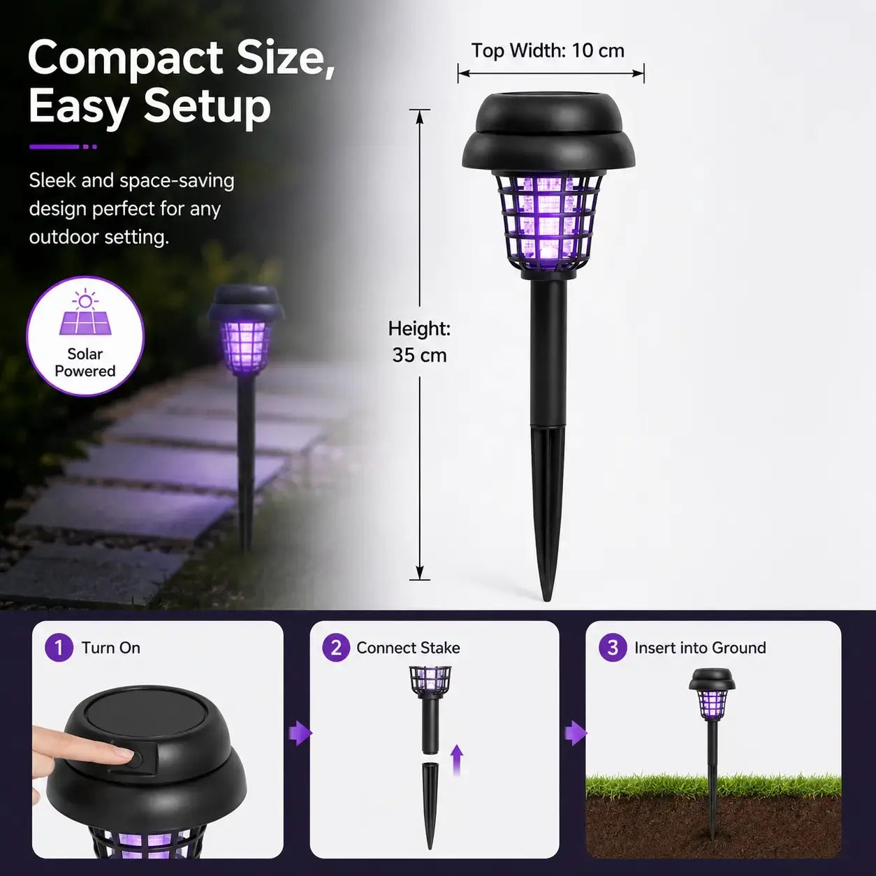 Solar-Powered Mosquito Zapper Light – Dual-Mode Outdoor Garden Stake Lamp for Insect Control & Pathway Lighting, Weather Resistant, Easy Setup, Available in Round & Square Designs