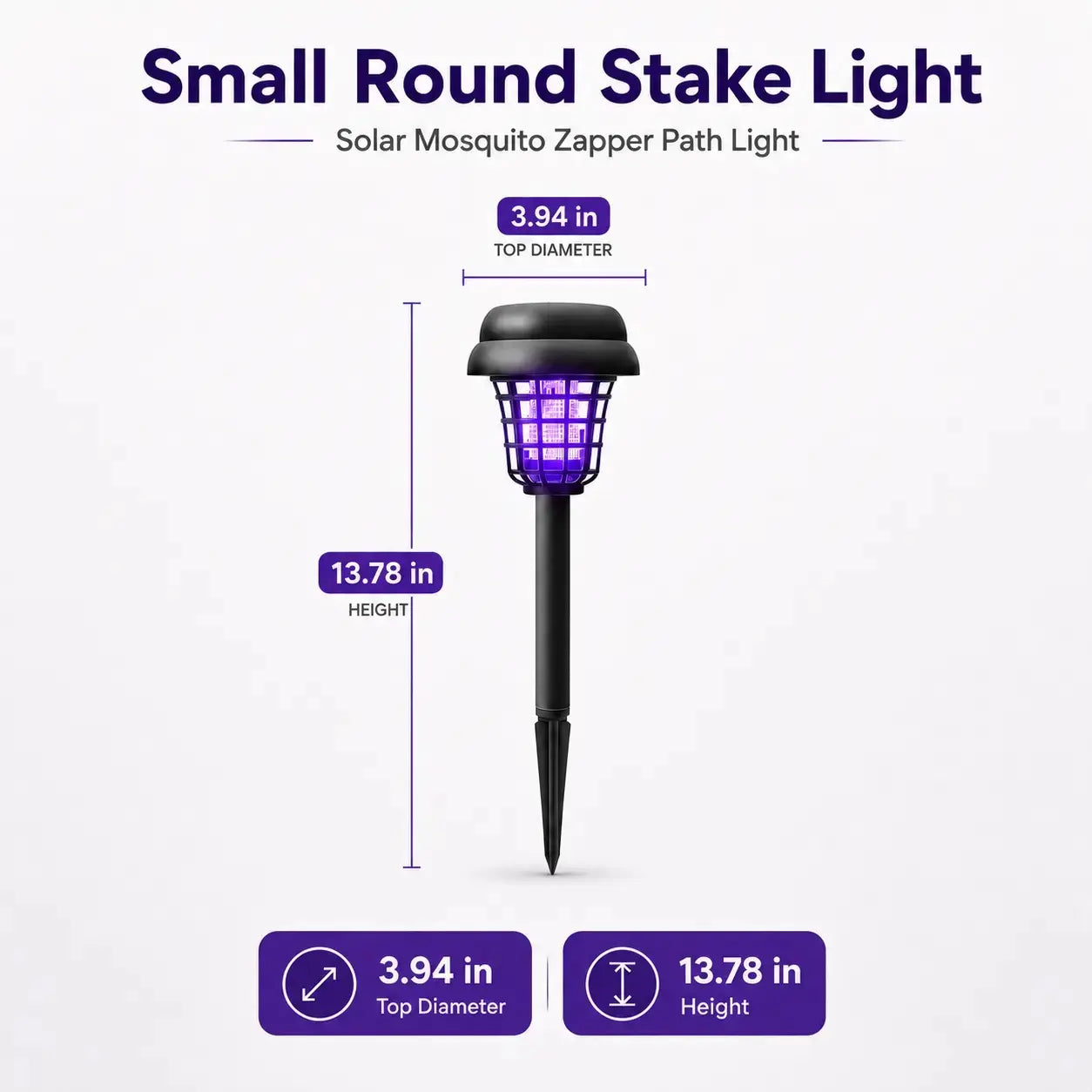 Solar-Powered Mosquito Zapper Light – Dual-Mode Outdoor Garden Stake Lamp for Insect Control & Pathway Lighting, Weather Resistant, Easy Setup, Available in Round & Square Designs