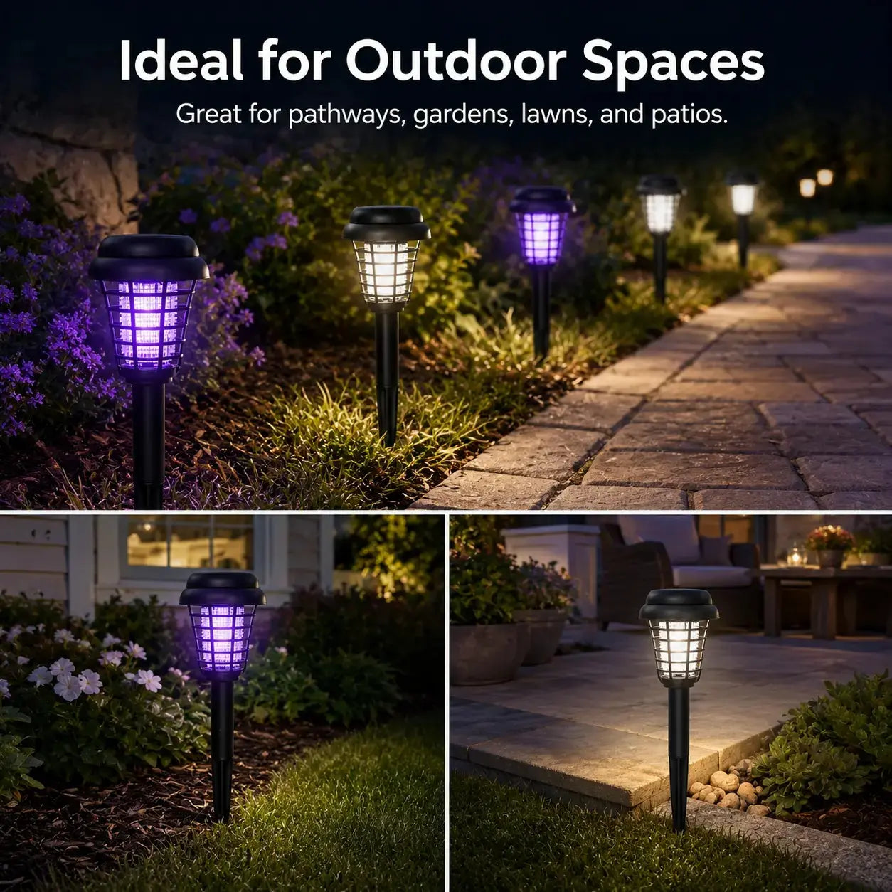 Solar-Powered Mosquito Zapper Light – Dual-Mode Outdoor Garden Stake Lamp for Insect Control & Pathway Lighting, Weather Resistant, Easy Setup, Available in Round & Square Designs