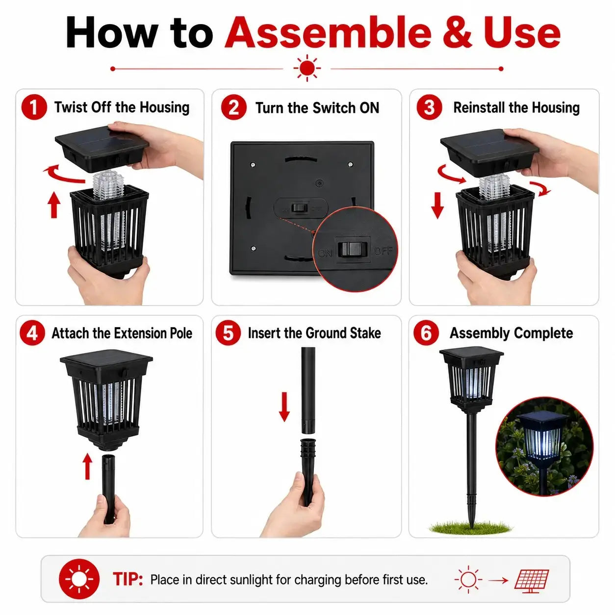 Solar-Powered Mosquito Zapper Light – Dual-Mode Outdoor Garden Stake Lamp for Insect Control & Pathway Lighting, Weather Resistant, Easy Setup, Available in Round & Square Designs